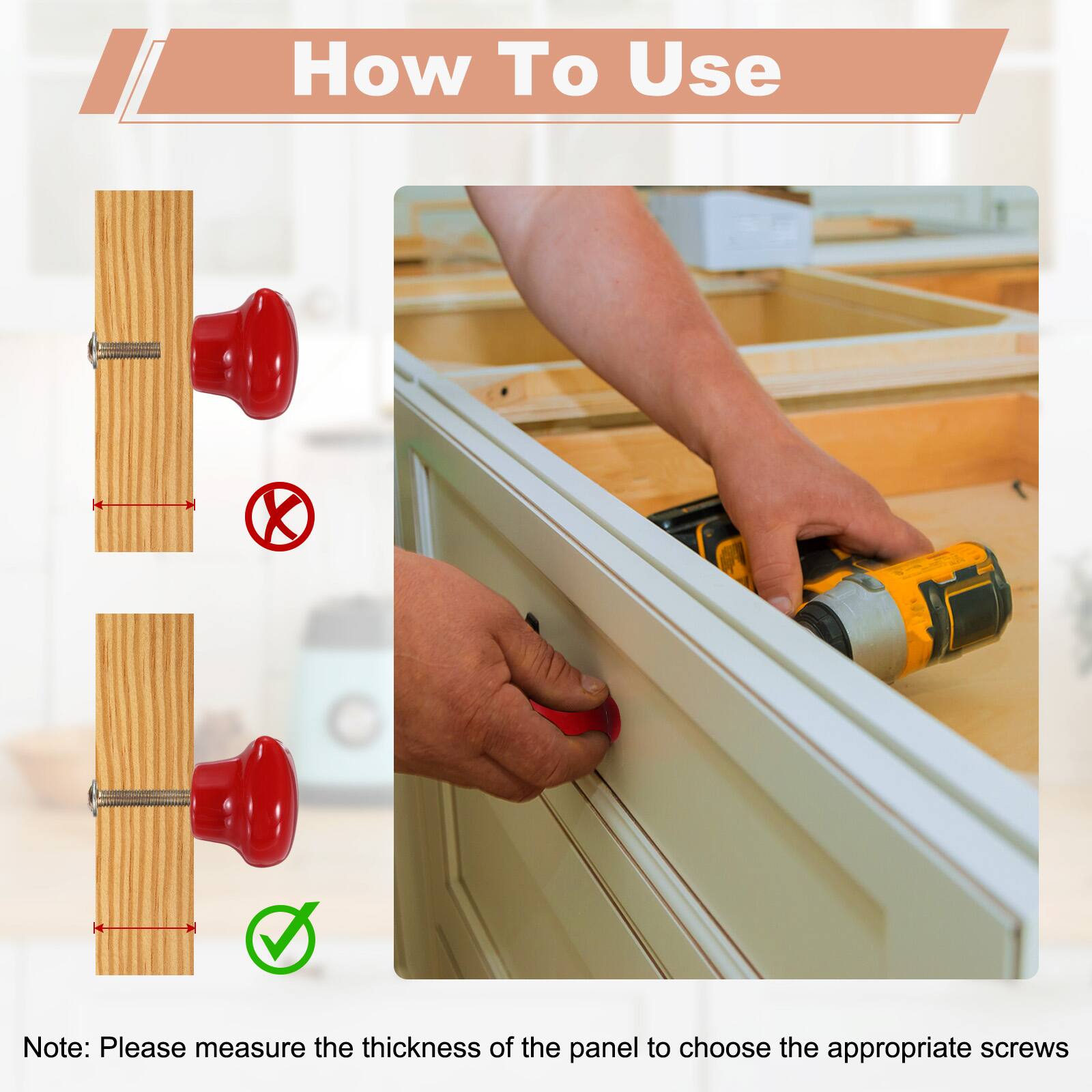 How To Use

Note: Please measure the thickness of the panel to choose the appropriate screws