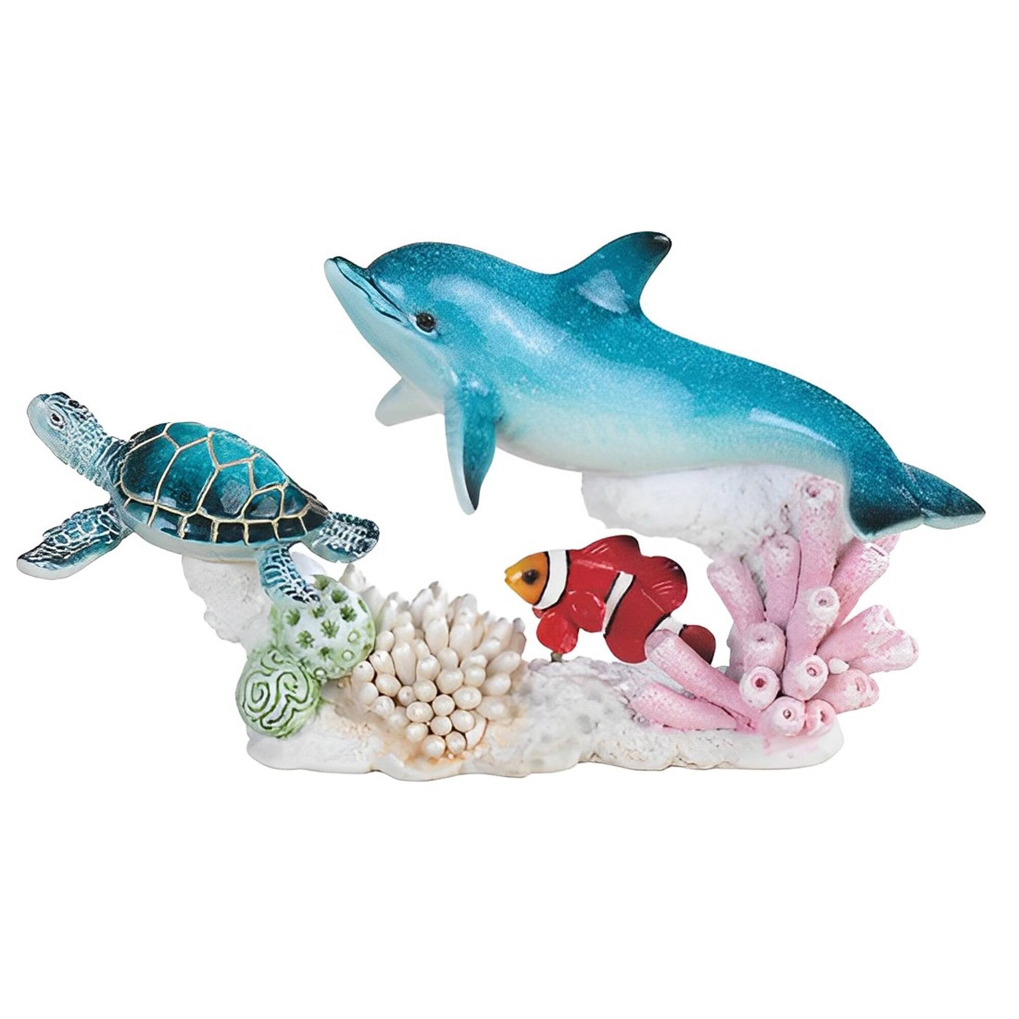 Front. FC Design - FC Design 8.75"W Sea Turtle, Dolphin, and Clownfish Swim Around Coral Together Figurine Office Desk Tabletop Home Decor - Multi-Color.