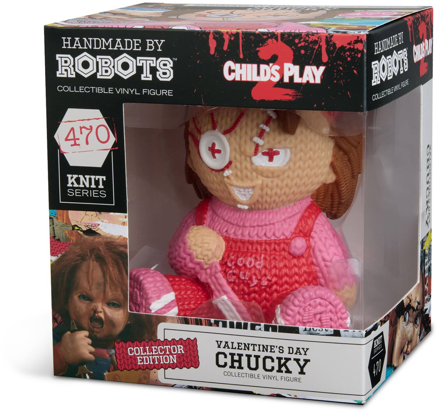 HANDMADE BY ROBOTS CHILD'S PLAY COLLECTIBLE VINYL FIGURE 470 + KNIT SERIES Good QUSS HANDMADE BY ROBOTS CHILD'S PLAY COLLECTIBLE VINYL FIGURE 470 KNIT SERIES VALENTINE'S DAY EDITION CHUCKY COLLECTIBLE VINYL FIGURE