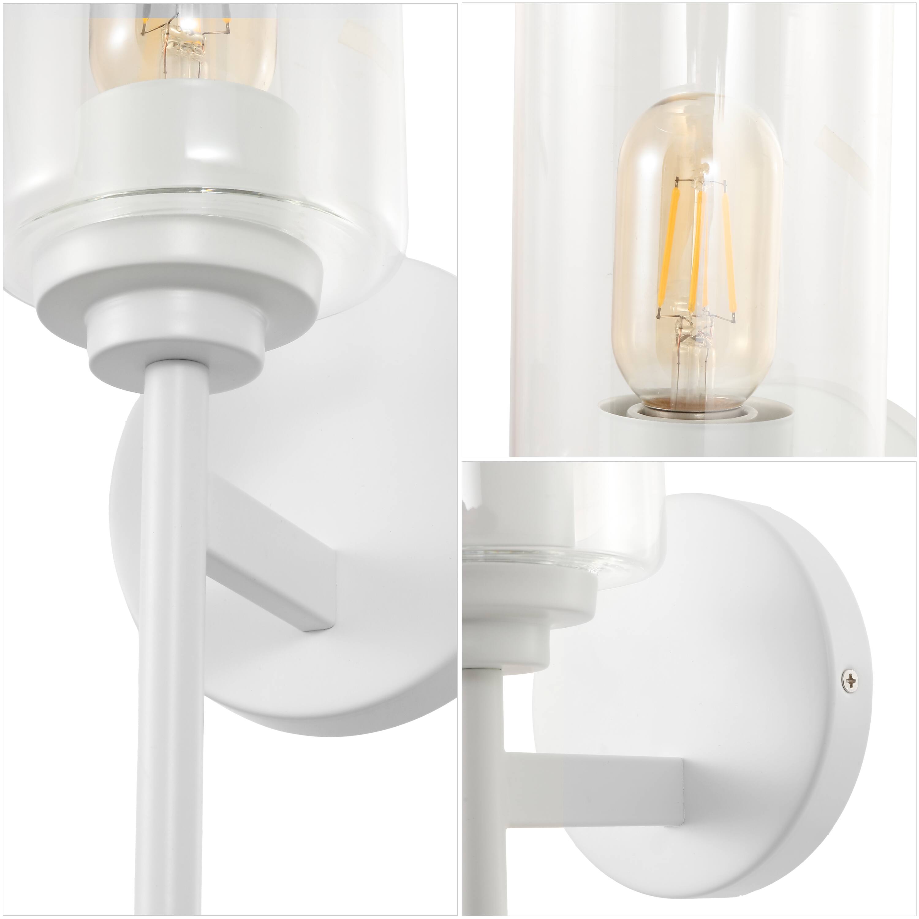 Alt View 4. Jonathan Y - Juno 13" 1-Light Farmhouse Industrial Metal/Glass Cylinder LED Sconce, White/Clear - White/Clear.