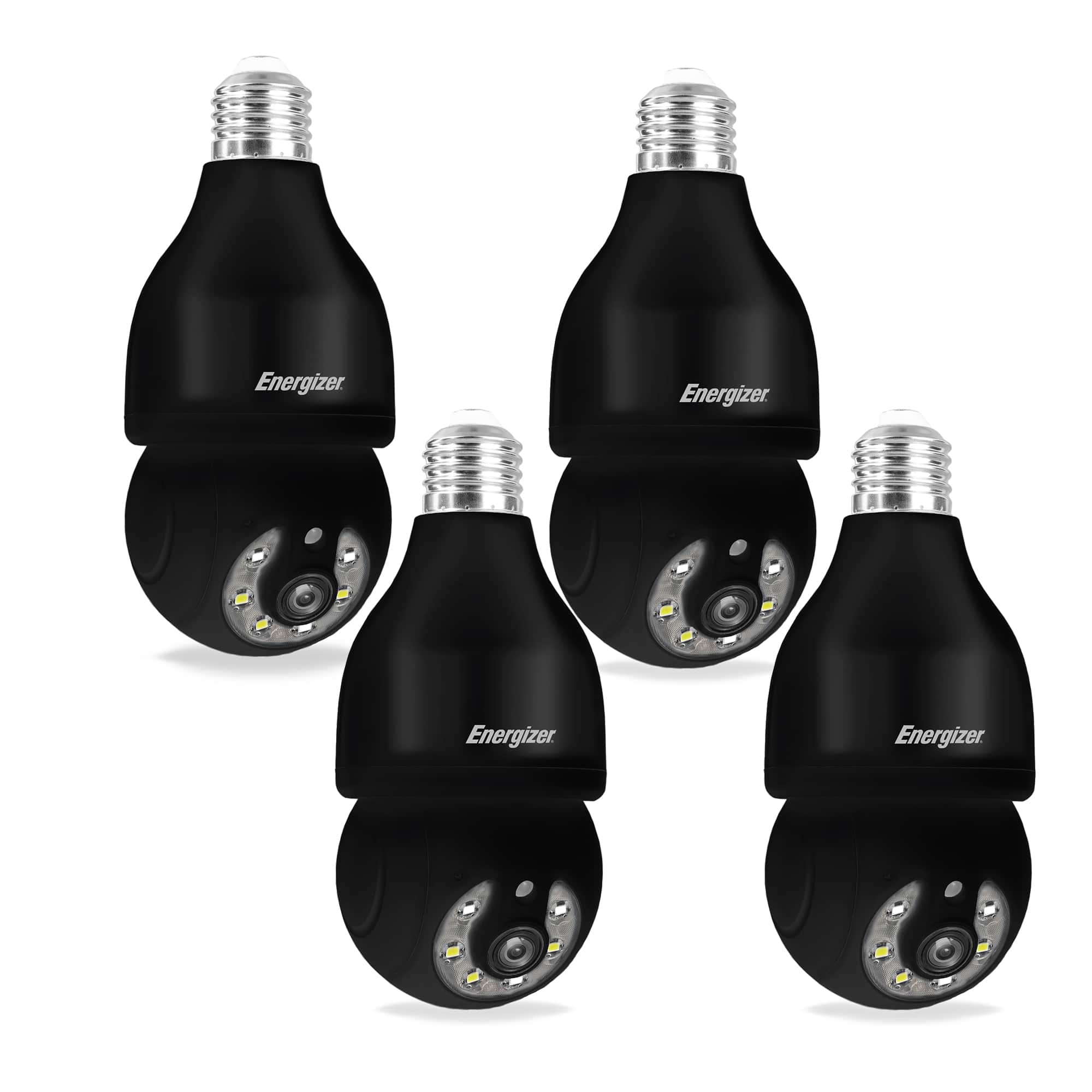 Energizer - 4-Pack Smart 5GHz 2K Security Auto Tracking P/T Light Bulb Socket Camera - Black