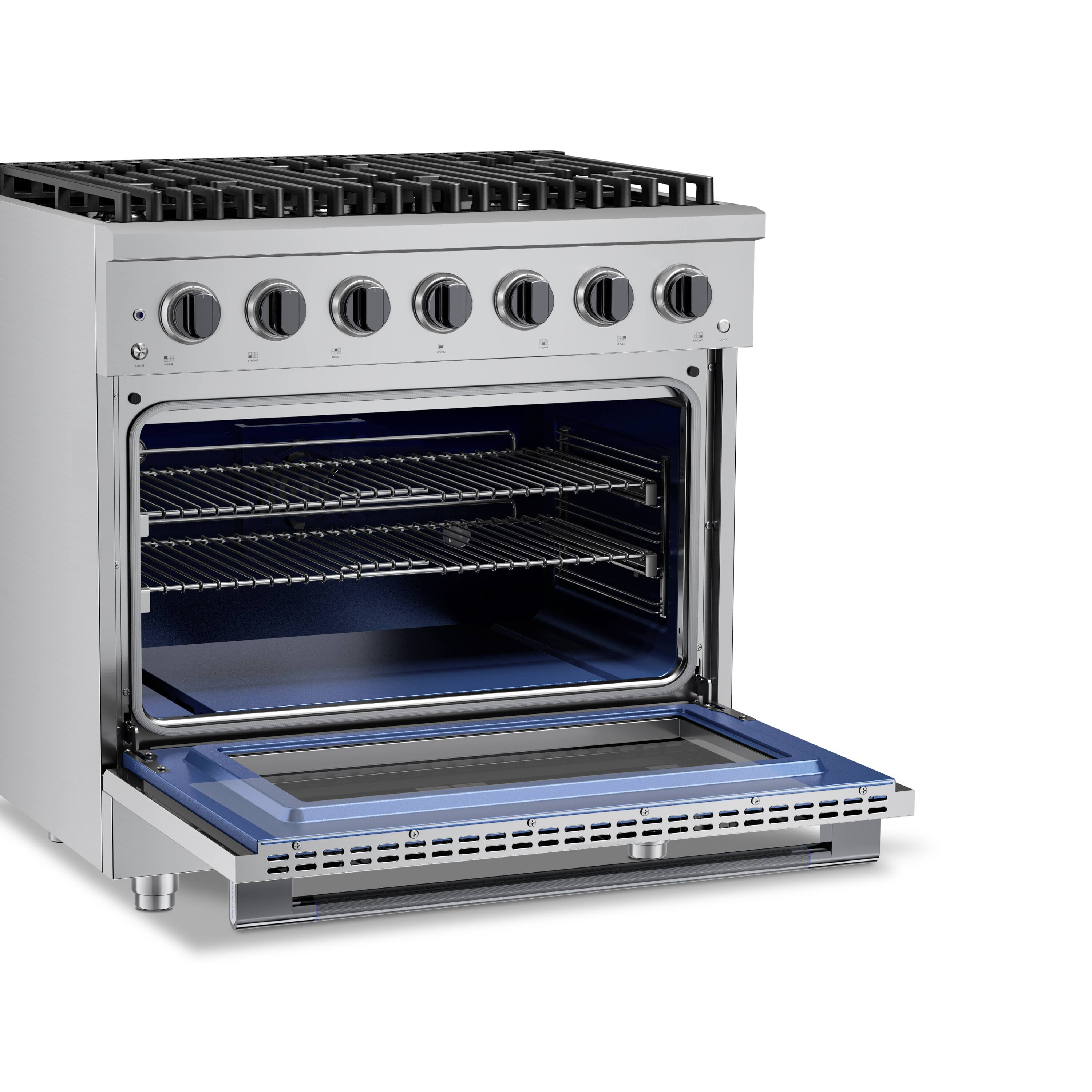 Alt View 3. Hauslane - HausPro 36 in. 6 Burners (20,000 BTU) Freestanding Dual Fuel Range with Convection Oven, Black Stainless Steel - Black Stainless Steel.