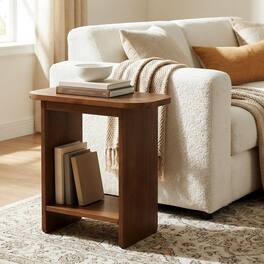 Tribesigns - Solid Wood End Table with Storage Shelves, Space-Saving Design and Rectangular Top for Living Room - Brown