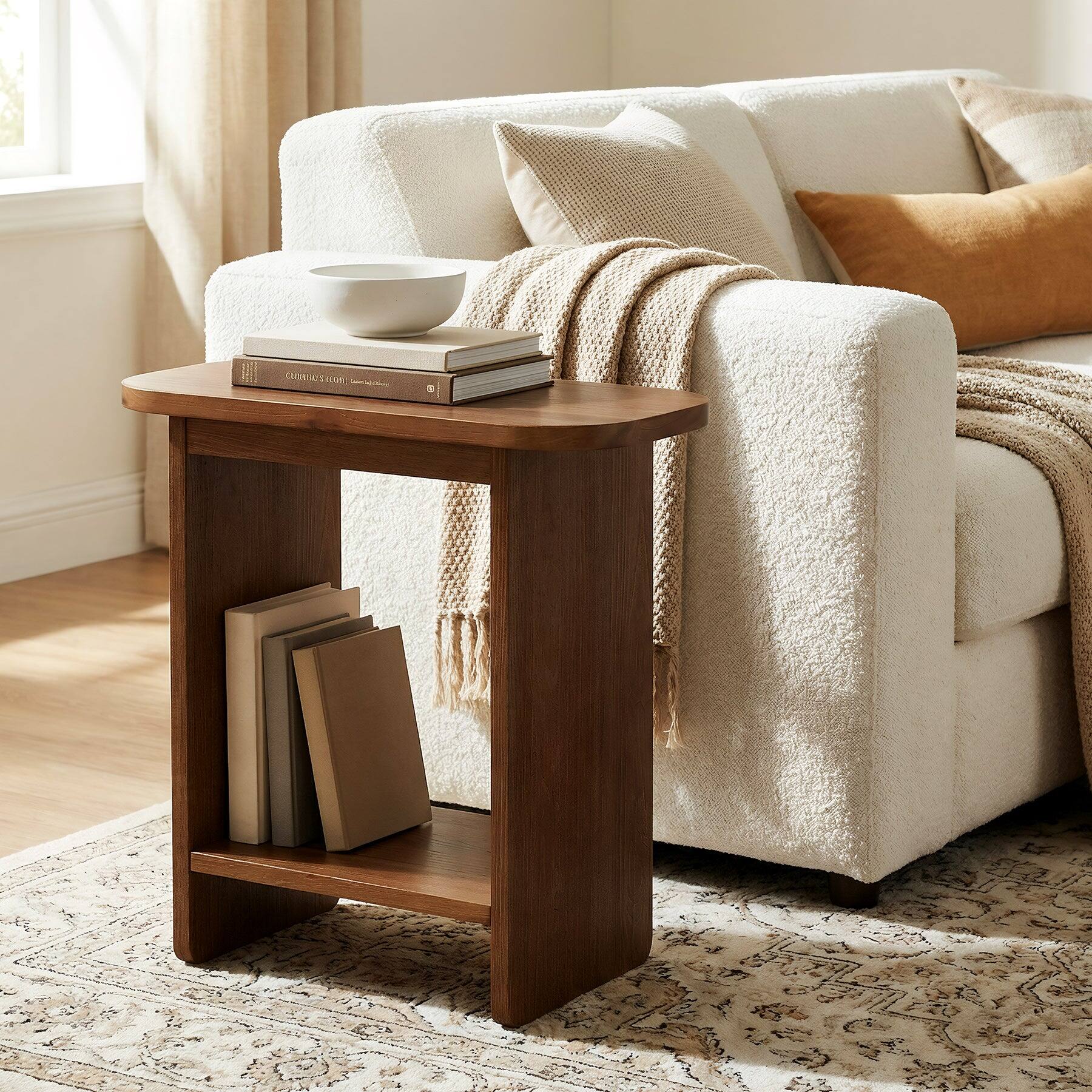 Tribesigns Solid Wood End Table with Storage Shelves, Space Saving ...