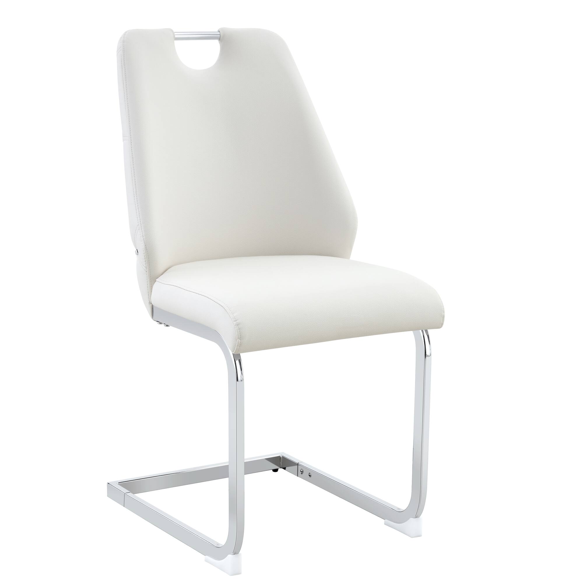 Alt View 4. GOODSILO - Set of 2 Modern Upholstered Dining Chairs with Elegant Metal Accents and High-Resilience Foam Cushions - White.