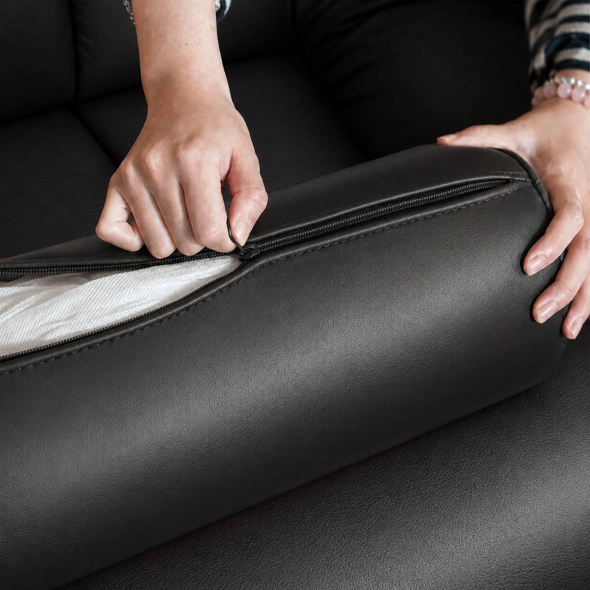 Alt View 6. Meqiodas - 78.5" Faux Leather Sofa Couch for Living Room, Luxury Button Tufted 3 Seater Sofa with Gold Metal Legs and Pillows - Black.