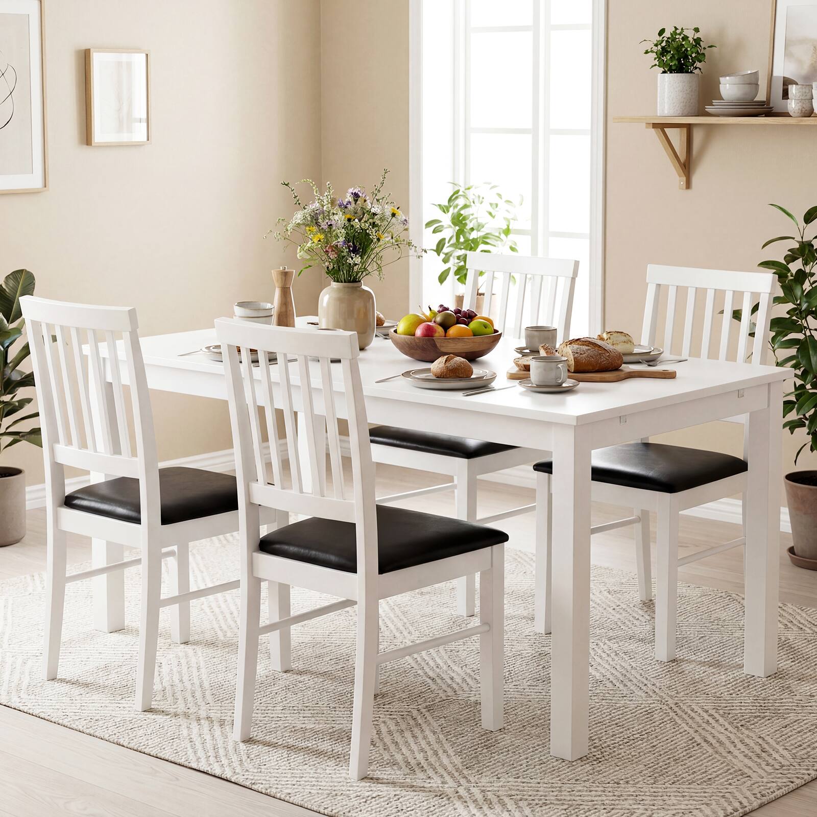 Alt View 1. Gymax - Gymax Dining Chairs Set of 4 w/ Hollowed Backrest Padded Seat & Rubber Wood Legs - White.