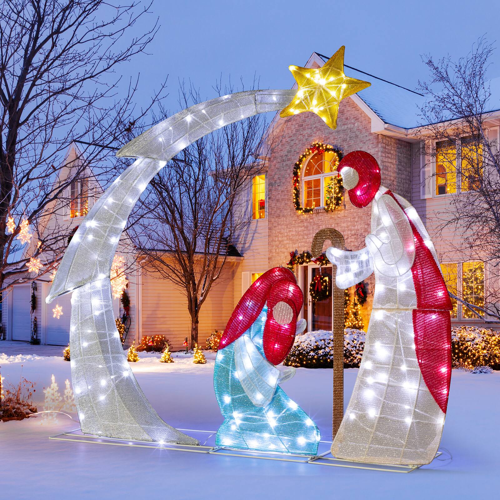 Alt View 7. Winado - 4FT Christmas Nativity Jesus Scene with LED Lights Christian Families for Outdoor Holiday Party Religious Decorations - Multicolor.