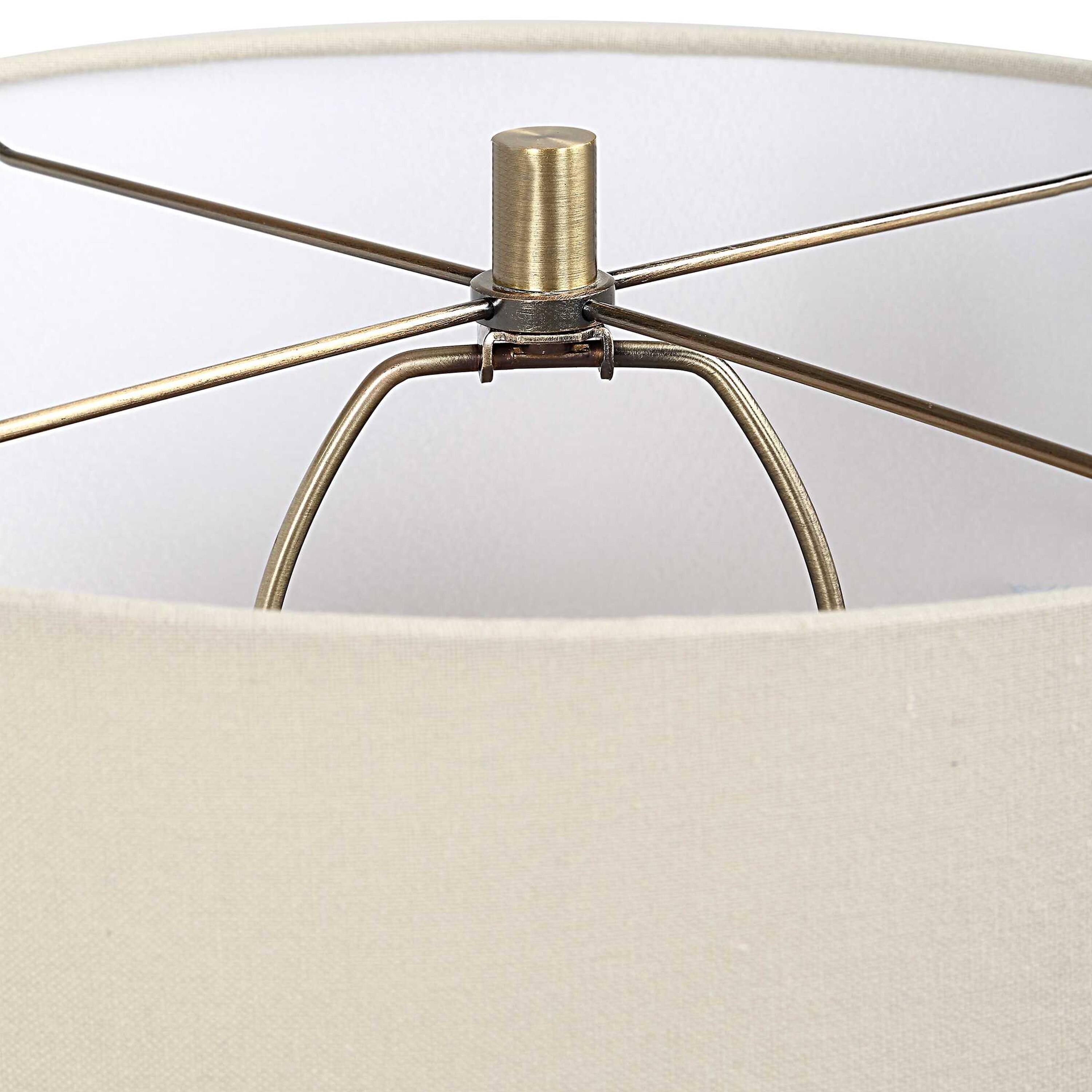 Back. Manhattan Lane - Table Lamp, Linen Shade, Ceramic 28 Inch - Emerald Green, Beige.