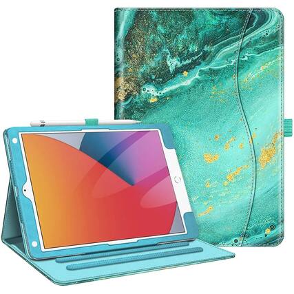Front. Kitcheniva - Protective Stand Case For iPad 9th 8th 7th Generation 10.2 Inch With Pocket Holder Aqua Wave - Aqua Wave.