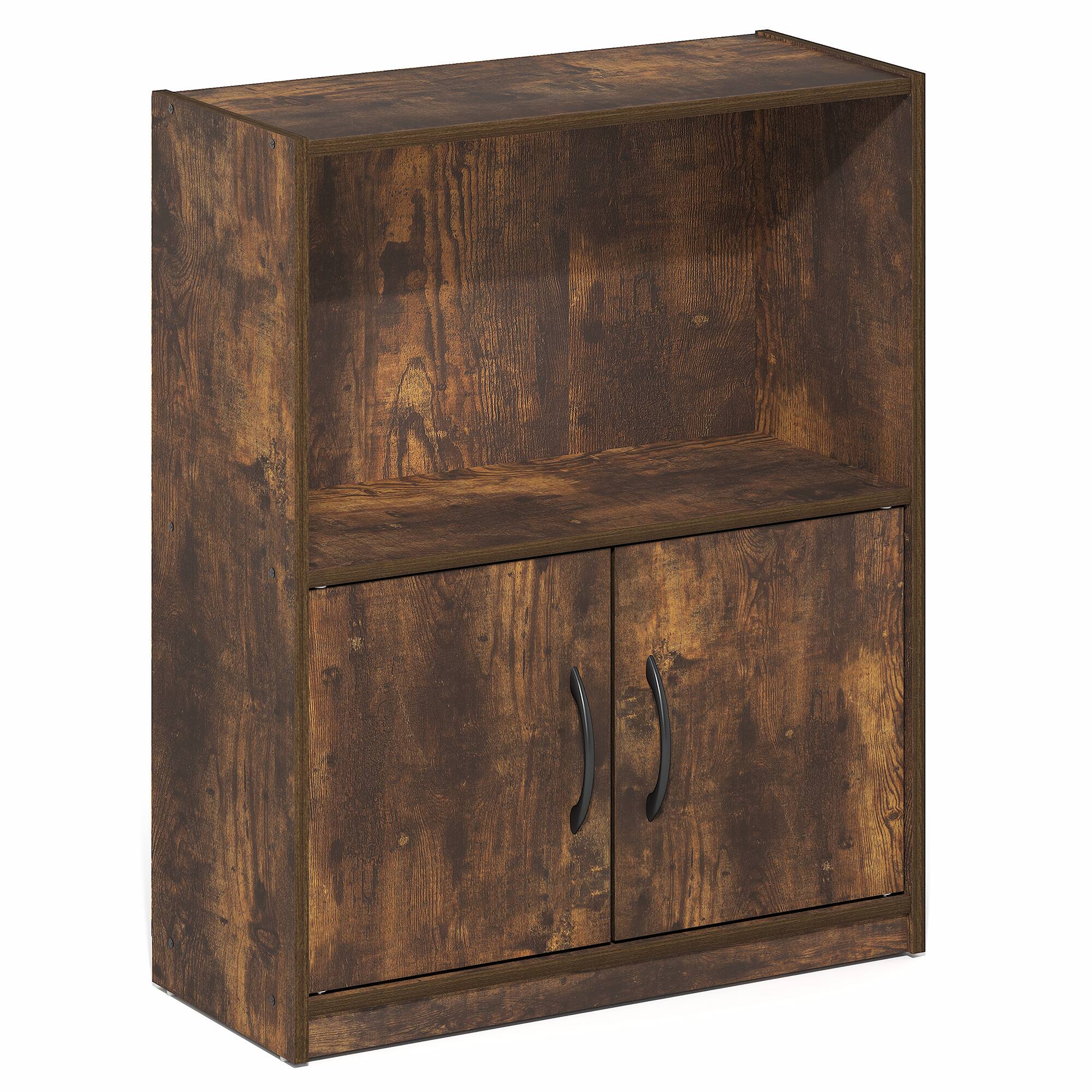 Alt View 5. Furinno - GRUEN Book Shelf, 2-Tier Small Bookshelf, Bookcase with Open Shelf and Doors Storage Cabinet, 9.3 x 21.8 x 27 - Amber Pine.