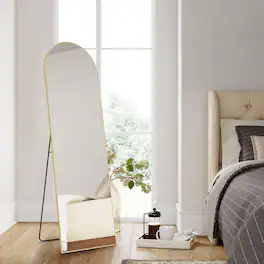 PexFix - 64 in. Full Length Floor Mirror, Thin Aluminum Alloy Frame, Wall Mount or Stand for Bedroom, Living Room, Entryway - Gold