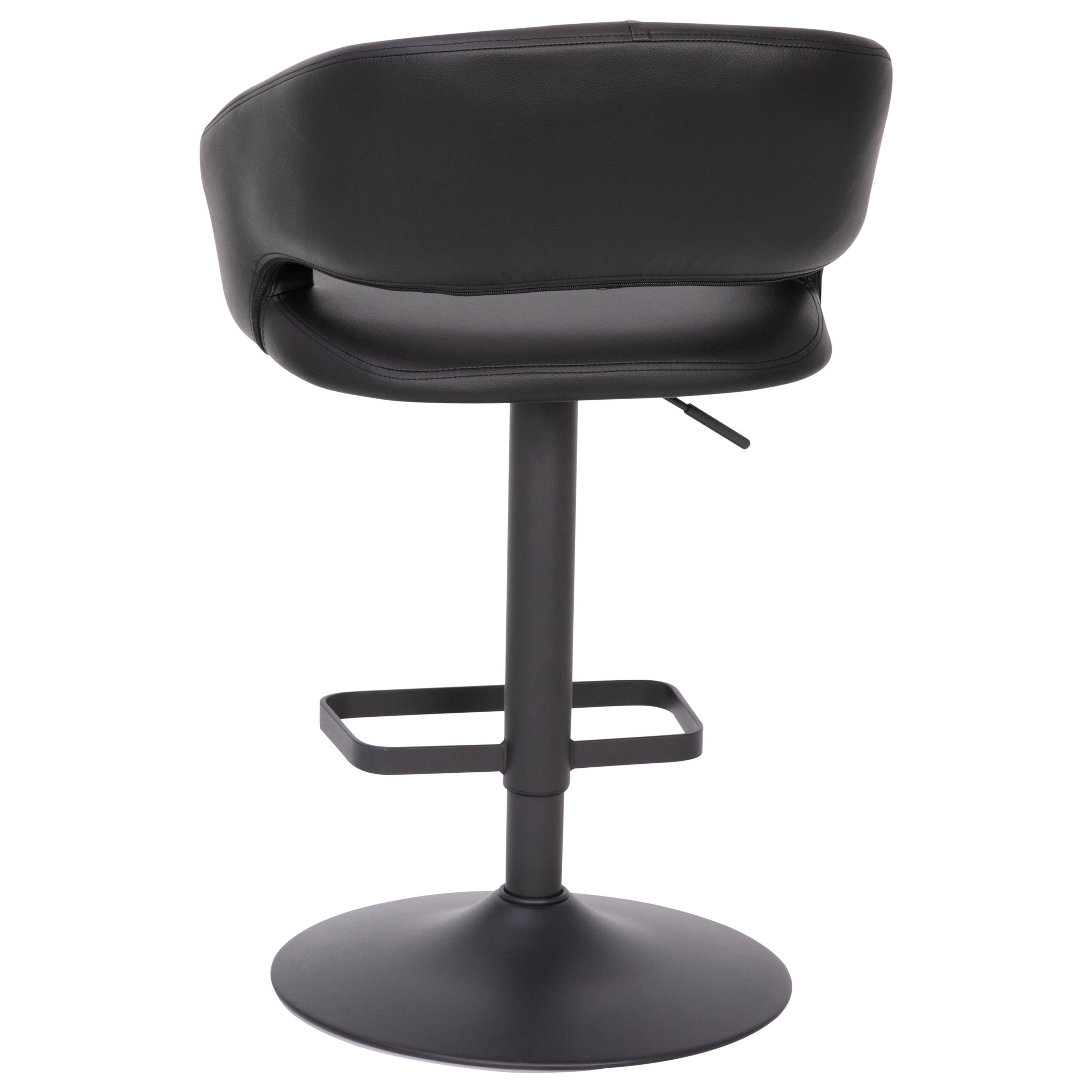 Alt View 7. Emma + Oliver - Shae Contemporary Upholstered Adjustable Height Barstool with Rounded, Cutout Mid-Back and Pedestal Base - Black Vinyl/Black Frame.