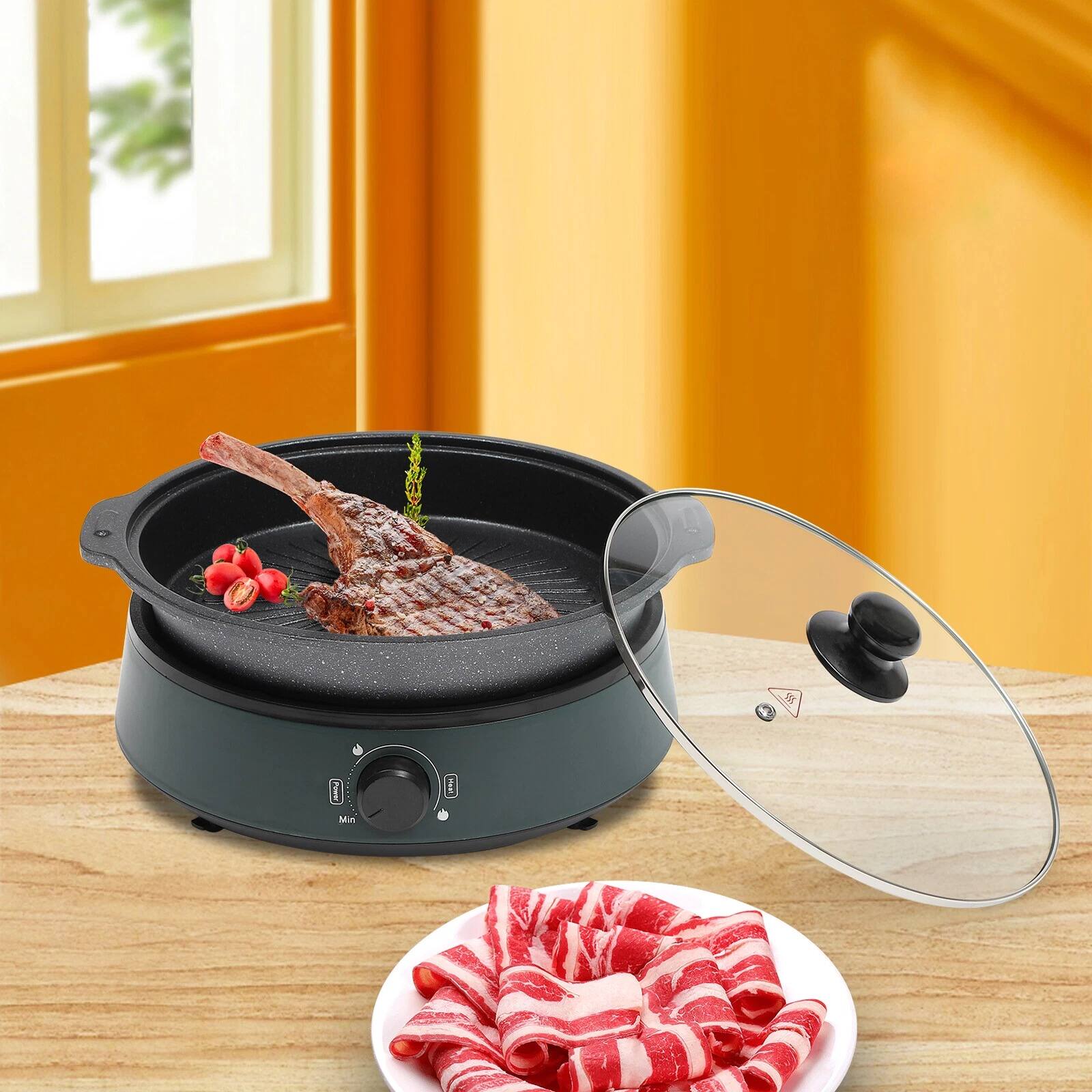 Angle. Home Collection - 1350W Electric Hot Pot Portable Multi Function Skillet Cooker - Green.