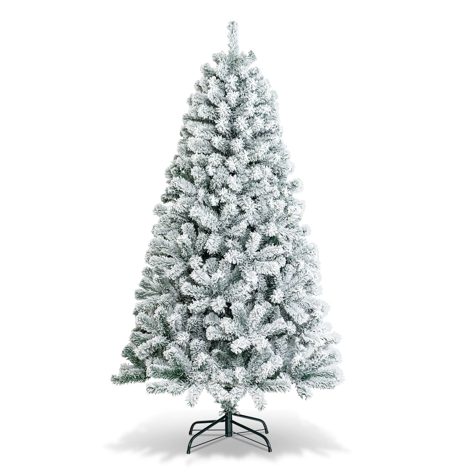 Costway - 6ft Snow Flocked Hinged Artificial Christmas Tree Unlit Metal - Green/White