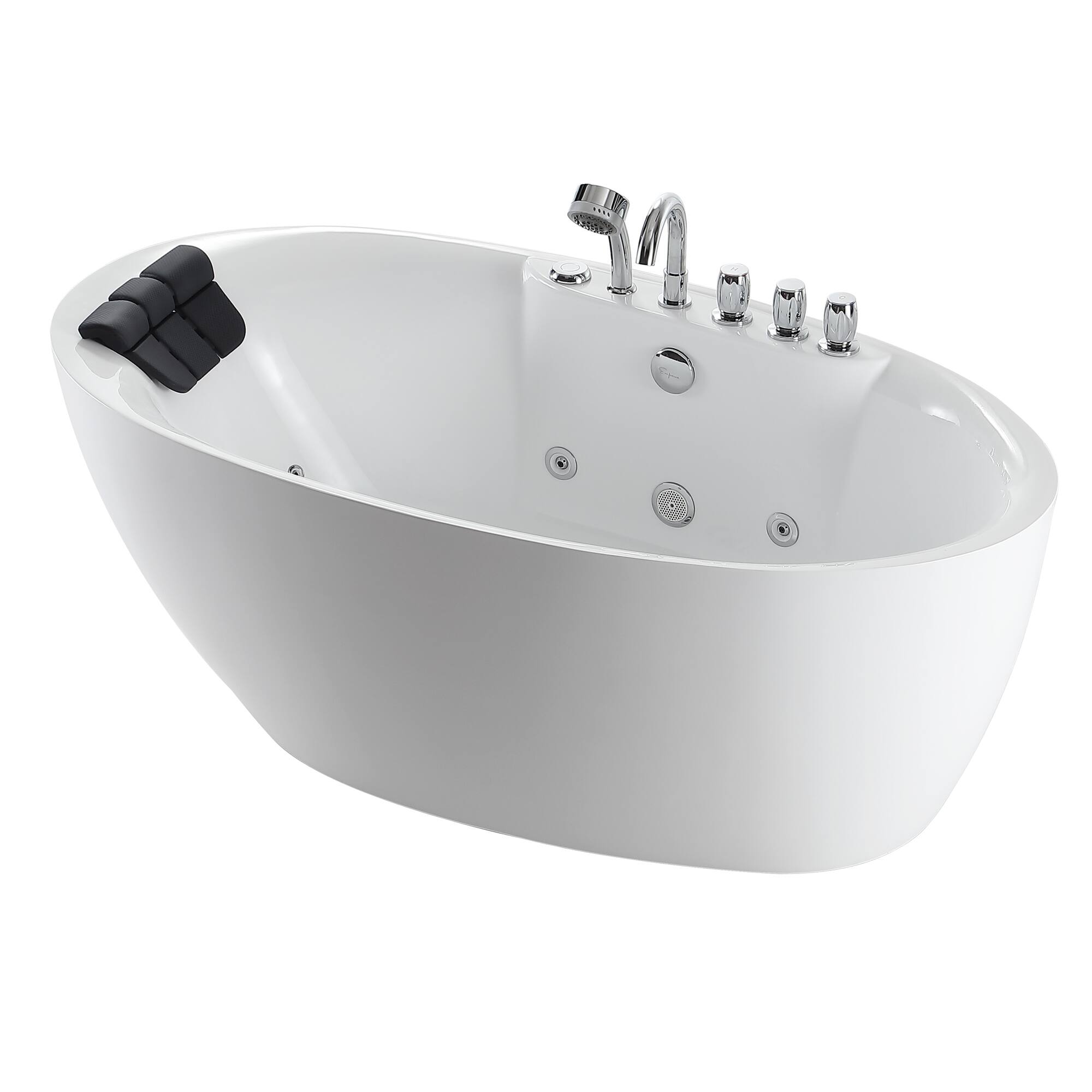 Left. Empava - 71 in. x 33.8 in. Center Drain Freestanding Whirlpool Bathtub Hydrotherapy Jetted Soaking Bath Tub - Tub filler in White - White.