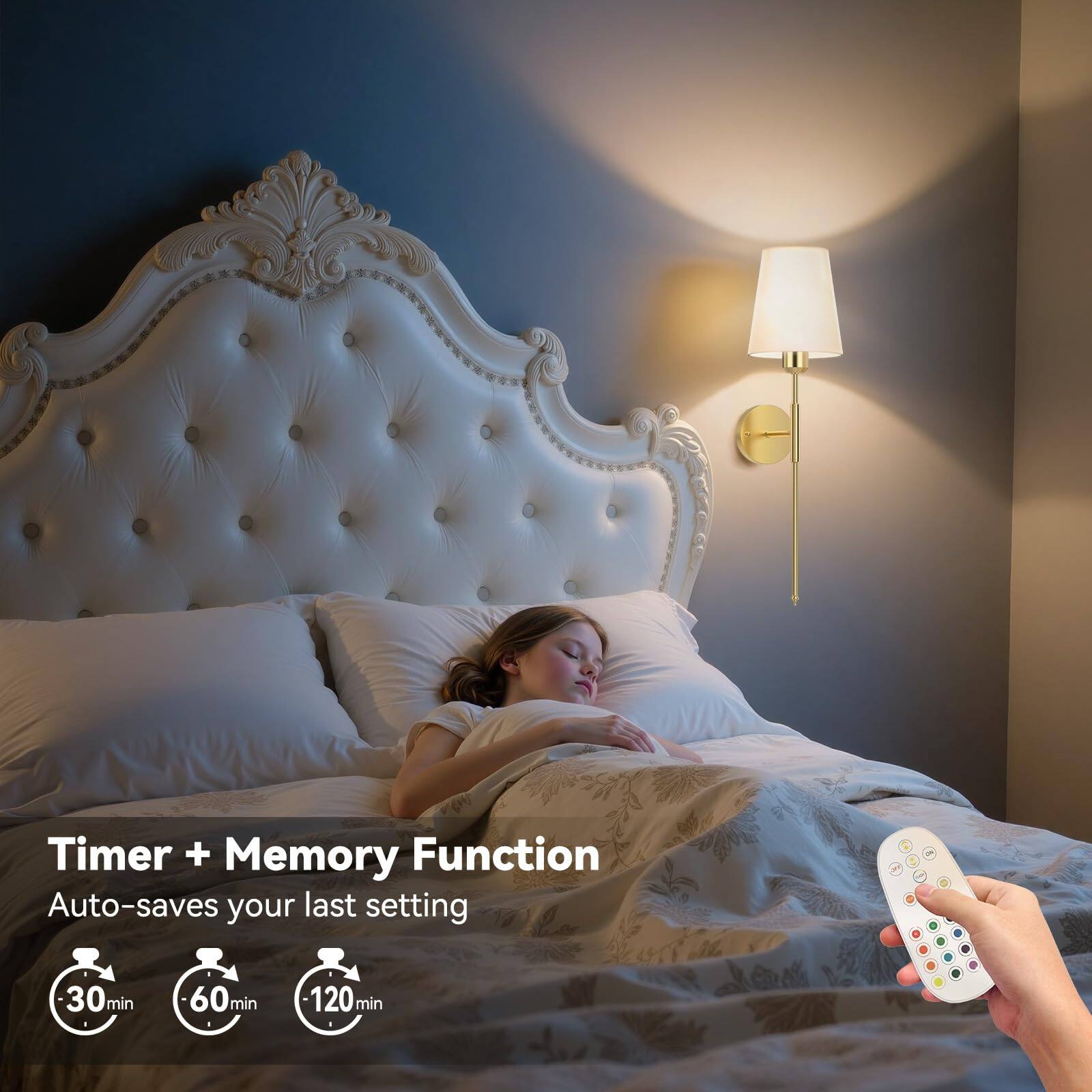 Timer + Memory Function  
Auto-saves your last setting  
30 min  
60 min  
120 min