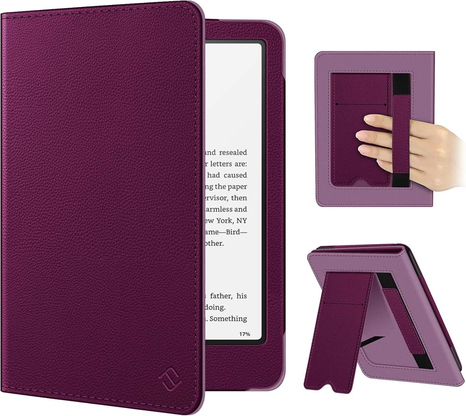 Fintie - Case for 7"/6.8" Kindle Paperwhite 12th/11th Gen & Kindle Colorsoft PU Leather Stand Cover Foldable Kickstand Hand Strap - Purple