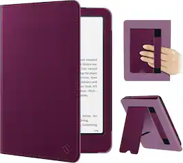 Fintie - Case for 7"/6.8" Kindle Paperwhite 12th/11th Gen & Kindle Colorsoft PU Leather Stand Cover Foldable Kickstand Hand Strap - Purple
