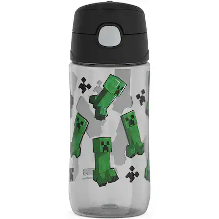 Front. Thermos - Thermos 16 oz. Kid's Funtainer Plastic Water Bottle w/ Spout Lid - Minecraft - Minecraft Clear.
