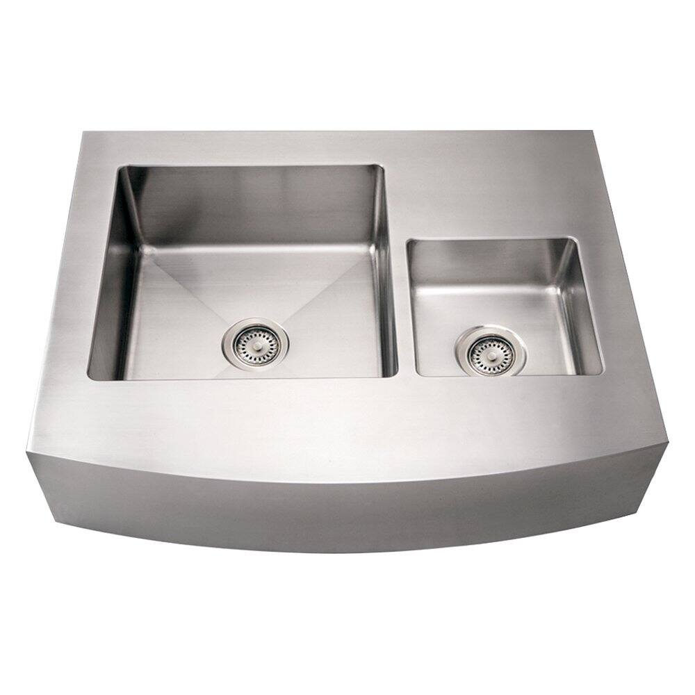 Whitehaus - Noah's Collection Brushed Stainless Steel Commercial Double Bowl Sink - Silver