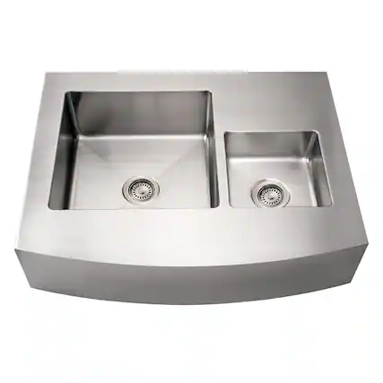 Front. Whitehaus - Noah's Collection Brushed Stainless Steel Commercial Double Bowl Sink - Silver.