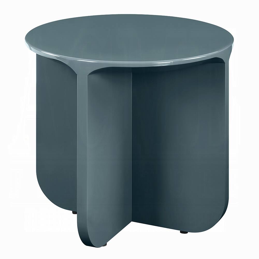 Alt View 2. Manhattan Lane - Lemy Side End Table. 20 Inch Round Top with Pedestal Base, Teal Blue Wood - Teal Blue.