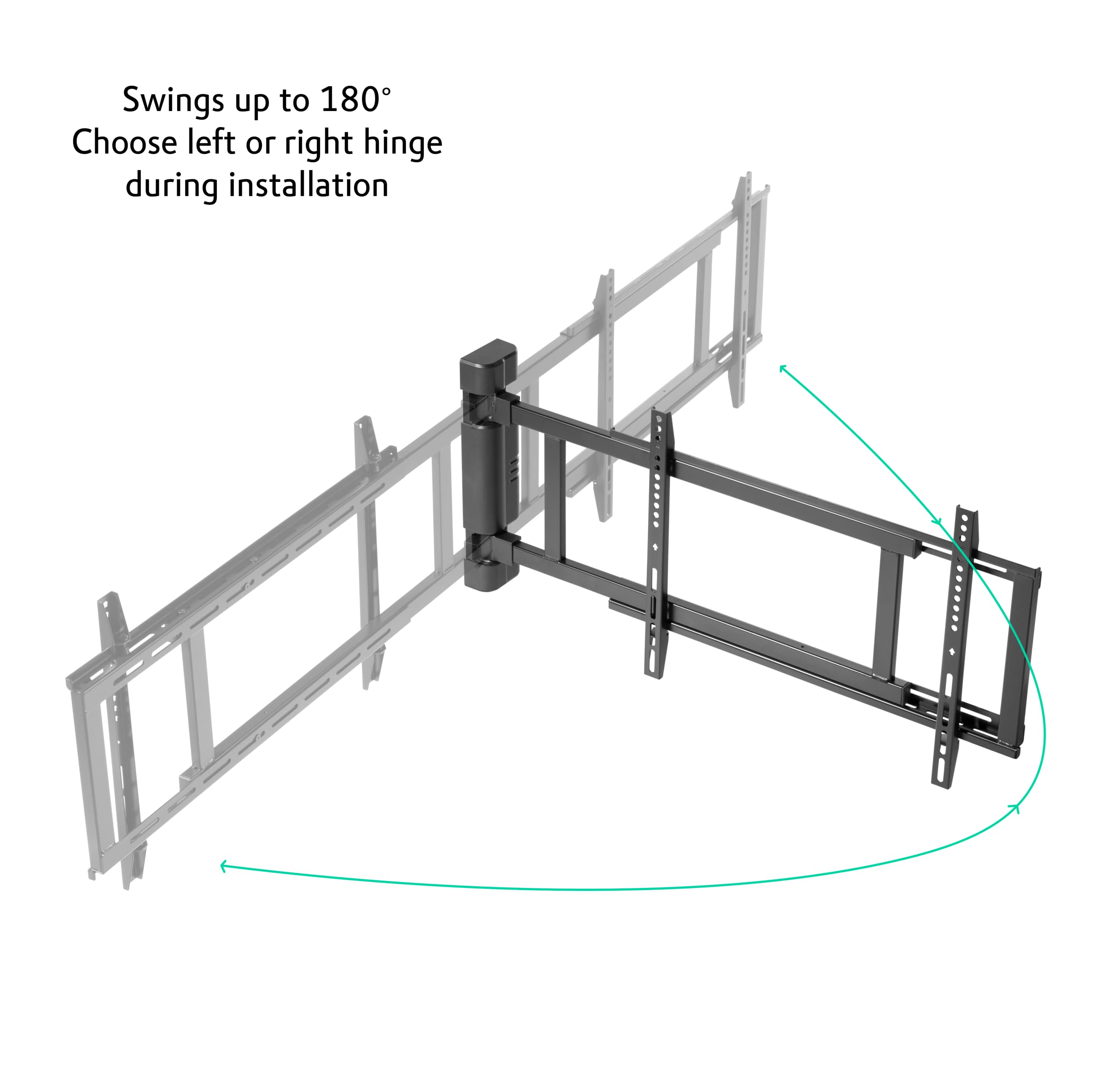 Swings up to 180°  
Choose left or right hinge during installation