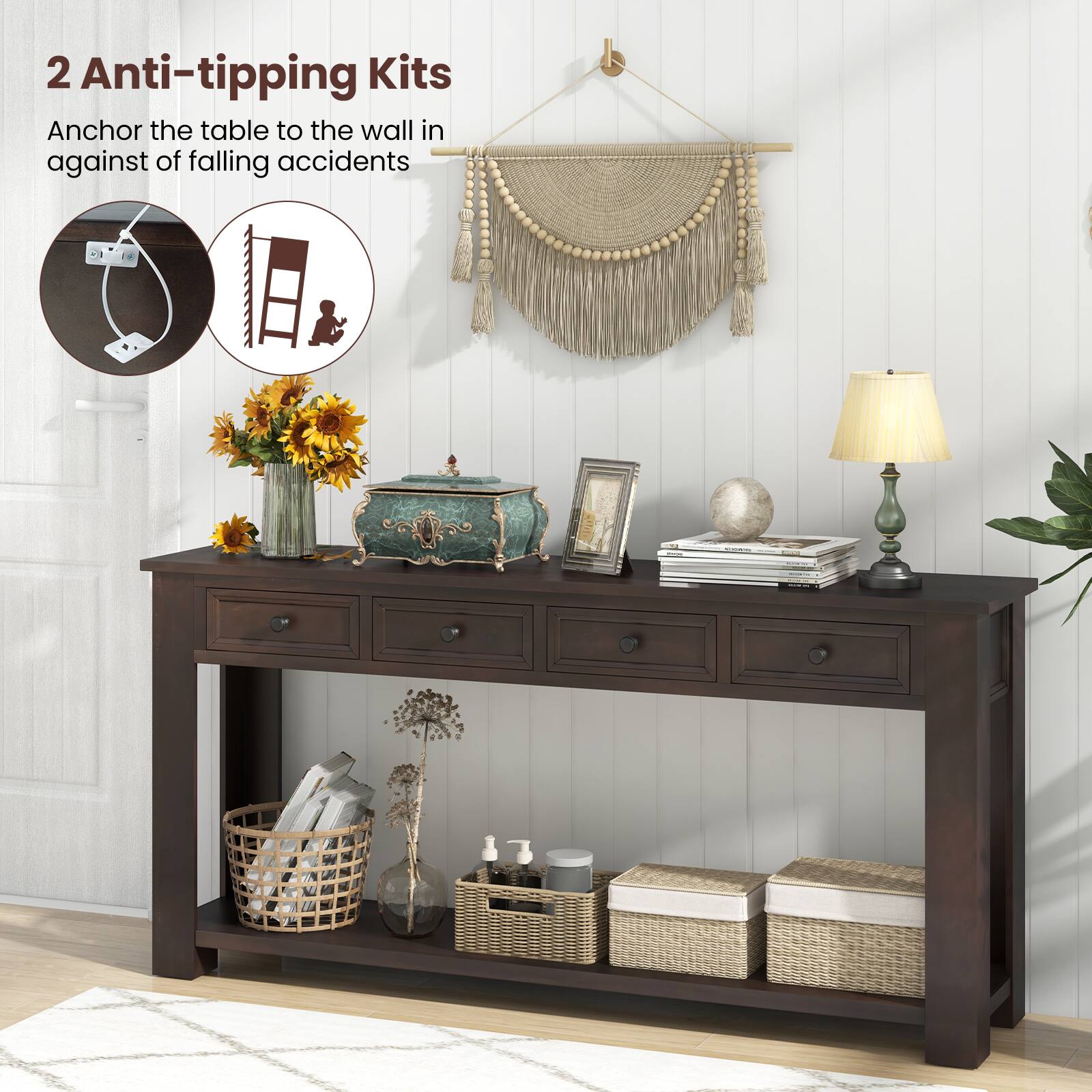 2 Anti-tipping Kits Anchor the table to the wall in against of falling accidents