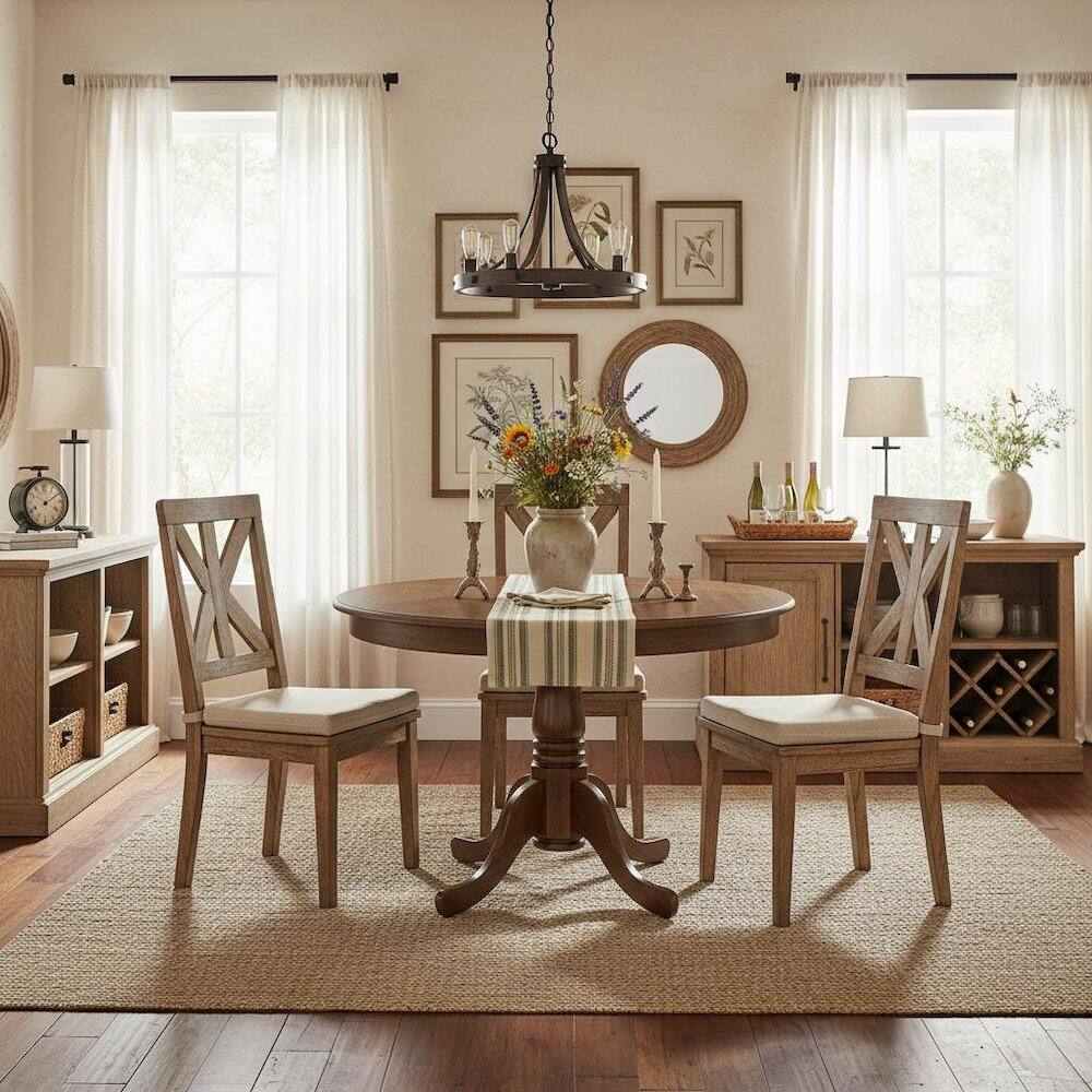 Alt View 1. FurniFact - Round Dining Table - Brown.