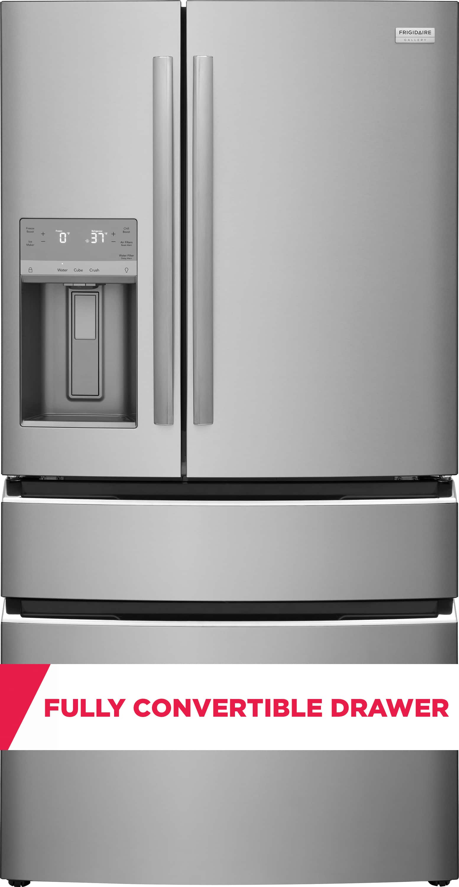 The text on the image reads "FRIGIDAIRE FULLY CONVERTIBLE DRAWER."