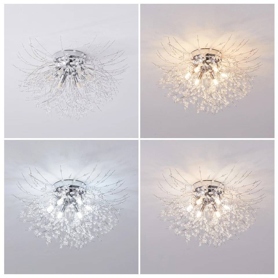 Alt View 4. Home Collection - LED Modern Crystal Ceiling Light Fixture Fireworks Flush Mount Chandelier 6-Light.