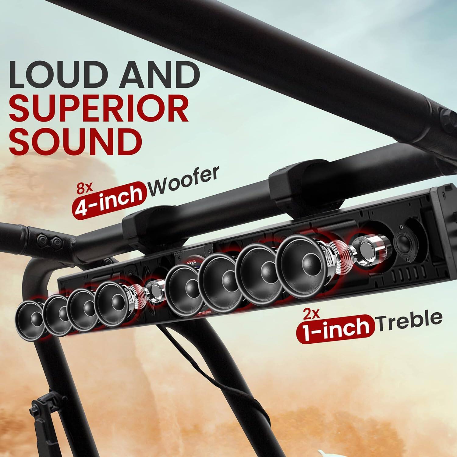 LOUD AND SUPERIOR SOUND  
8x 4-inch Woofer  
2x 1-inch Treble