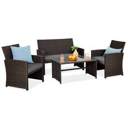 Best Choice Products - 4-Piece Outdoor Wicker Patio Conversation Furniture Set w/ Table, Cushions - Brown/Stone Gray