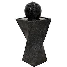 Sunnydaze - Ball Solar Water Fountain with Battery/LED Lights - 32 in - Black