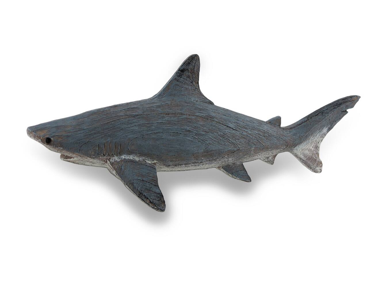 Alt View 1. Zeckos - Gray Weathered Finish Wood Look Shark Statue - Blue.