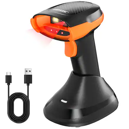 Front. AGPtek - Bluetooth & 2.4GHz Wireless Barcode Scanner 2D/1D QR Code Reader - Black Orange.