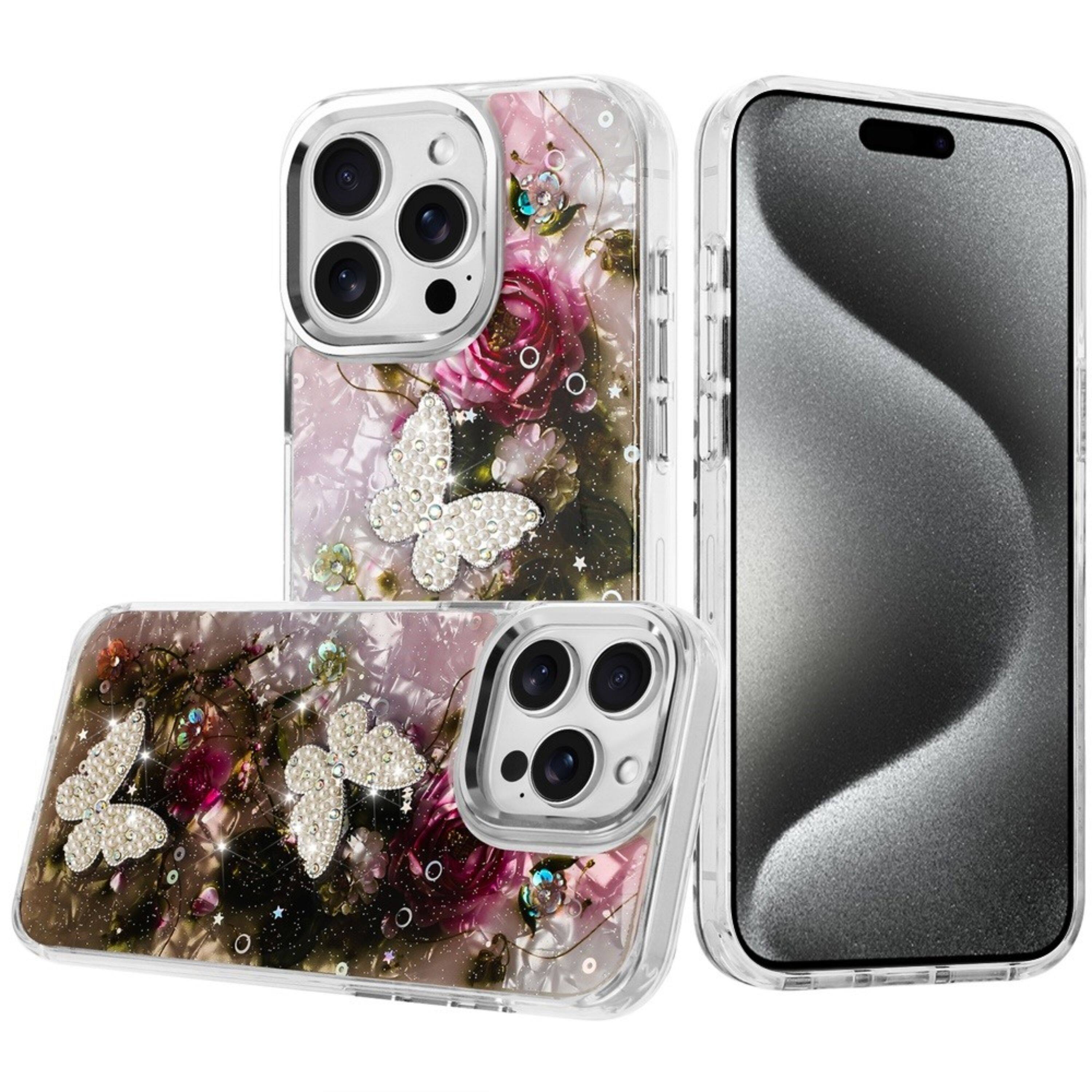 Kitcheniva - Epoxy 3D Beaded Butterfly Glitter Case With Tempered Glass For iPhone 15 Pro Max 3 - Multicolor price history on PriceWatchPro