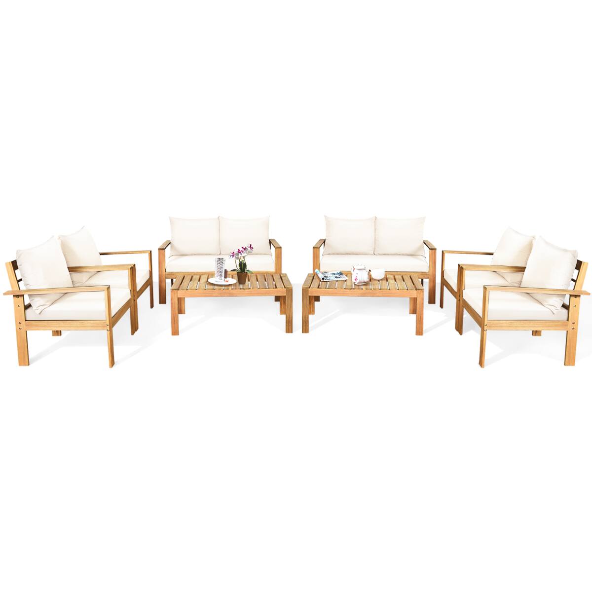 Gymax - 8PCS Patio Acacia Wood Conversation Furniture Set w/ Cushions - Off White price history on PriceWatchPro