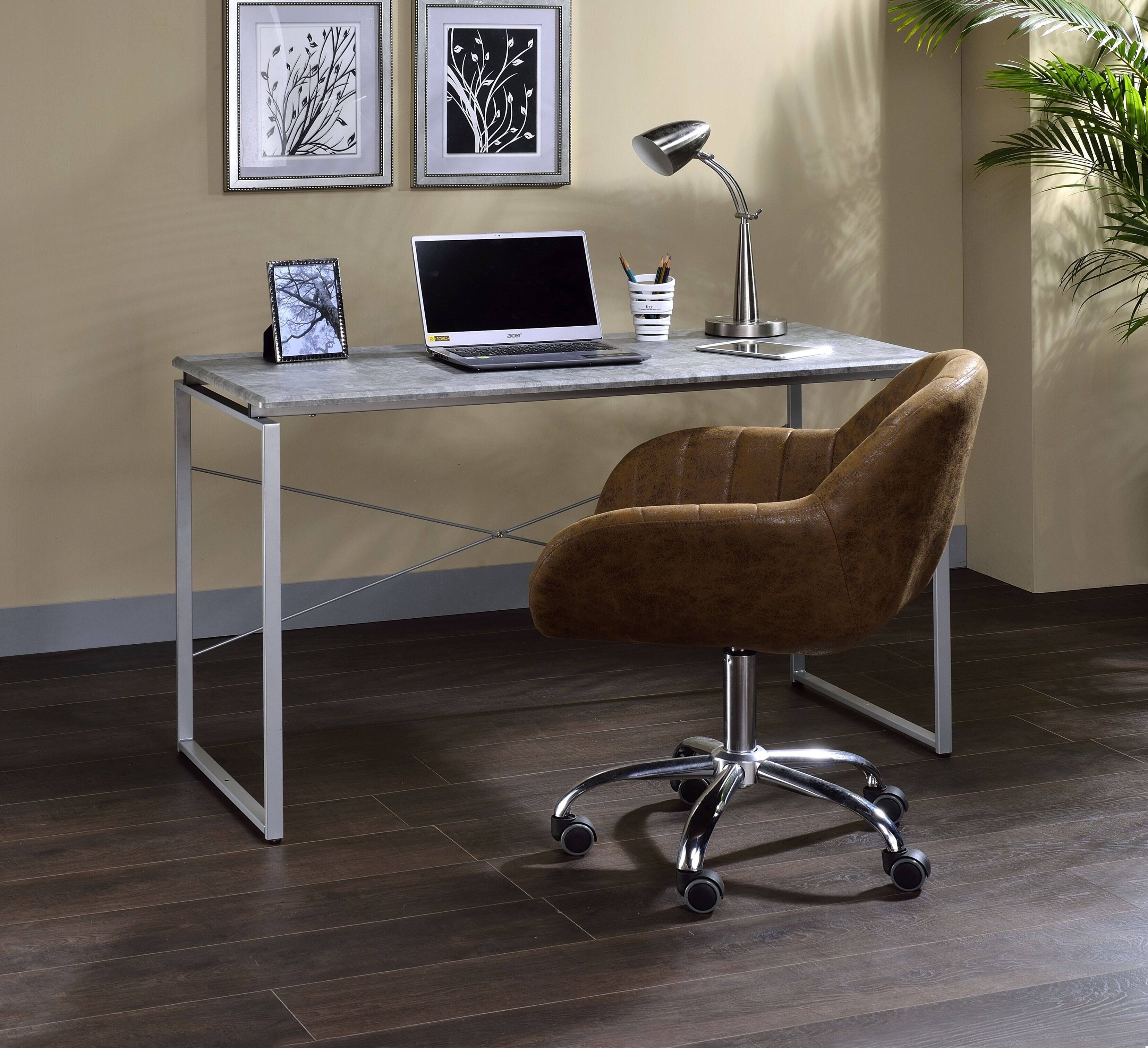 Alt View 1. TinyHomie - Metal Frame Writing Desk 1pc Wooden Home Office Furniture Faux Concrete and Silver Finish Laptop Table - Silver.
