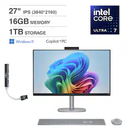 HP - OmniStudio X OmniStudio All-in-One 27 4K UHD Display (Ultra 7-256V, 16GB, 1TB SSD, Win 11 Home) w/USB Hub - Meteor Silver