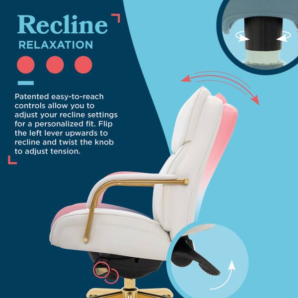 Recline RELAXATION

Patented easy-to-reach controls allow you to adjust your recline settings for a personalized fit. Flip the left lever upwards to recline and twist the knob to adjust tension.