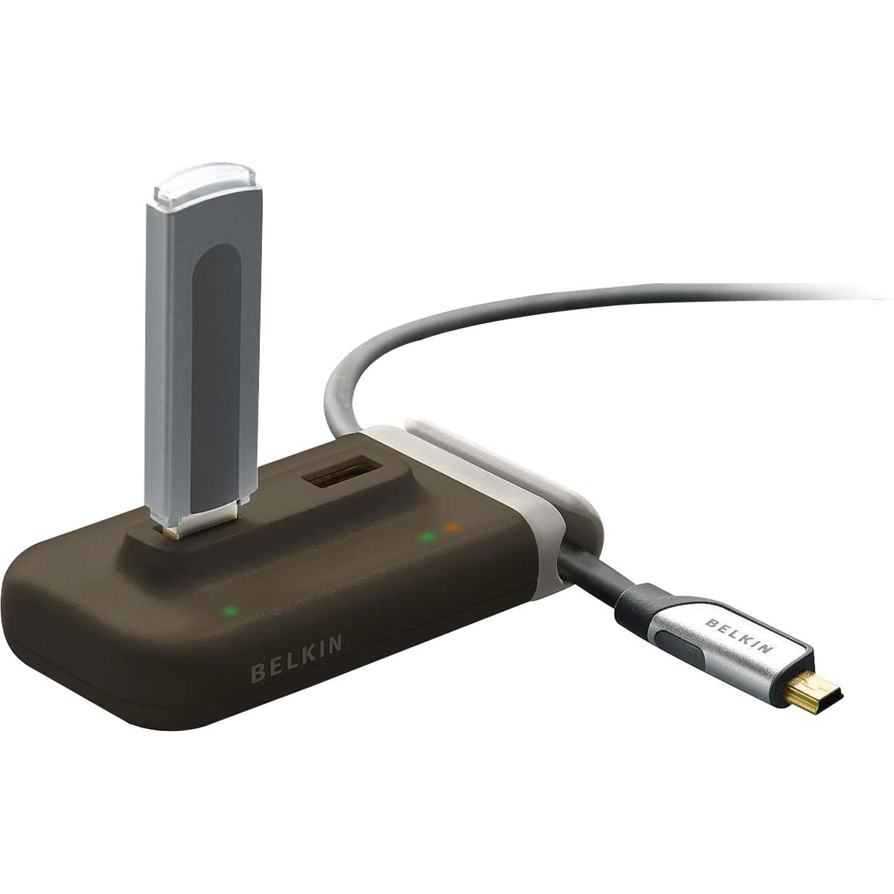 Alt View Standard 20. Belkin - 4 Port USB 2.0 Plus Hub - Dark Brown/Cream.