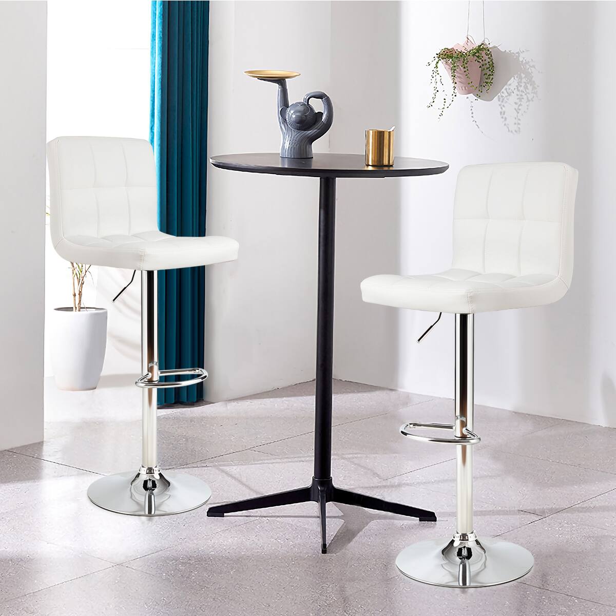 Alt View 1. Costway - Costway Set of 4 PU Leather Bar Stool Swivel Bar Chair w/ Adjustable Height - White.