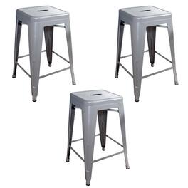 AmeriHome - Loft 24 in. Metal Bar Stool - 3 Piece - Silver