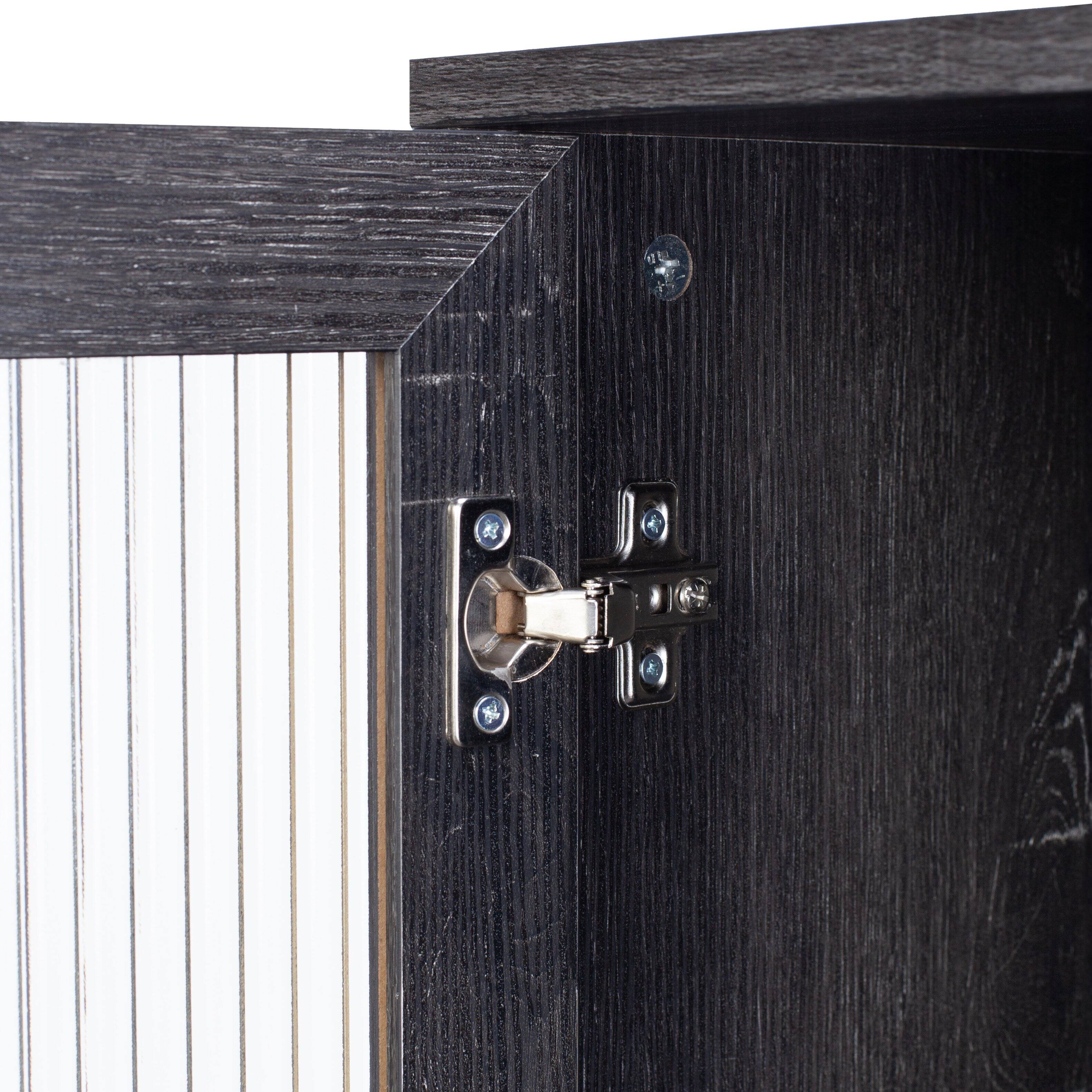 Alt View 7. CorLiving - CorLiving Ethan Engineered Wood Sideboard with 3 Fluted Glass Doors and 4 Internal Shelves - Distressed Dark Grey.