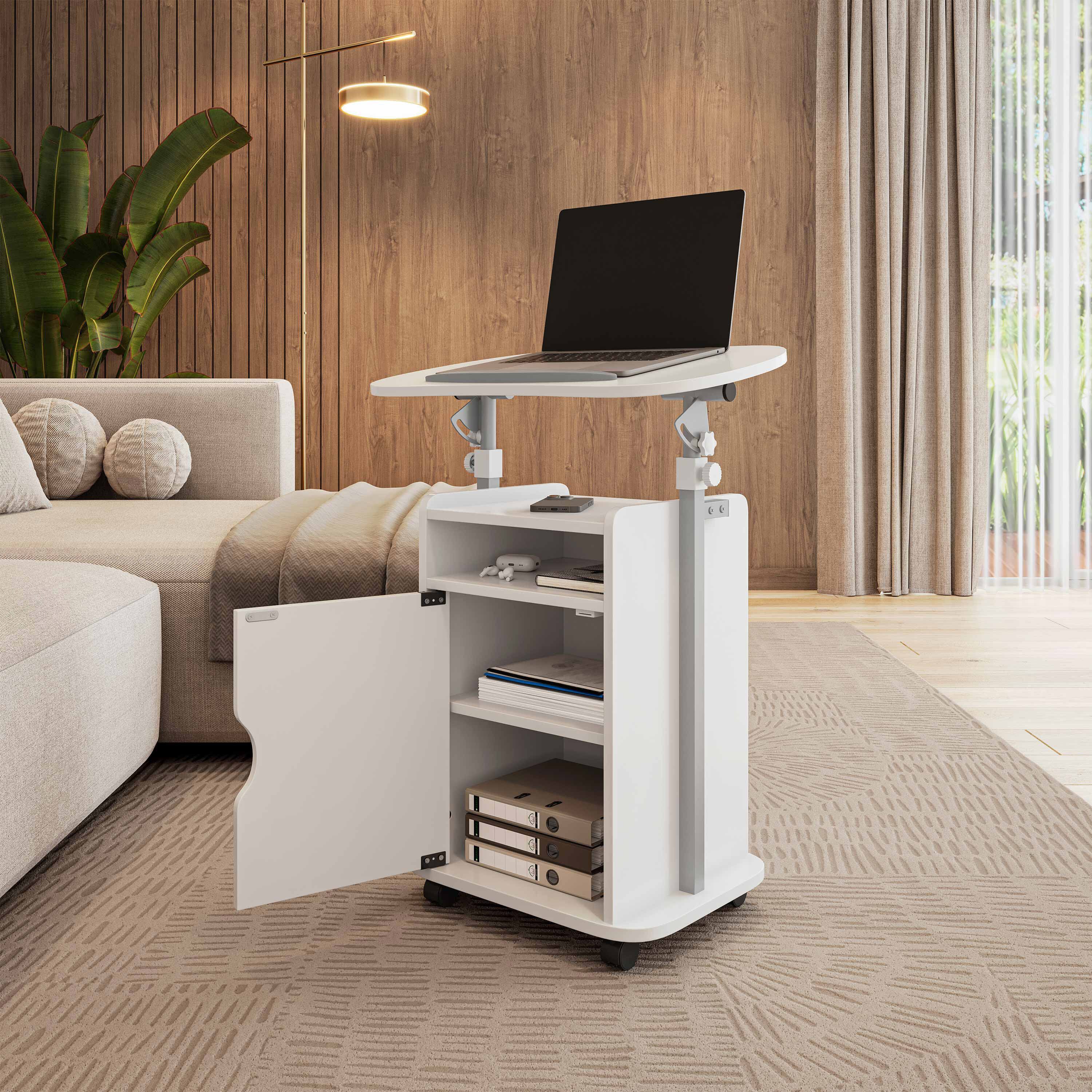 Alt View 3. TinyHomie - Techni Mobili Sit-to-Stand Rolling Adjustable Laptop Cart With Storage White - White.