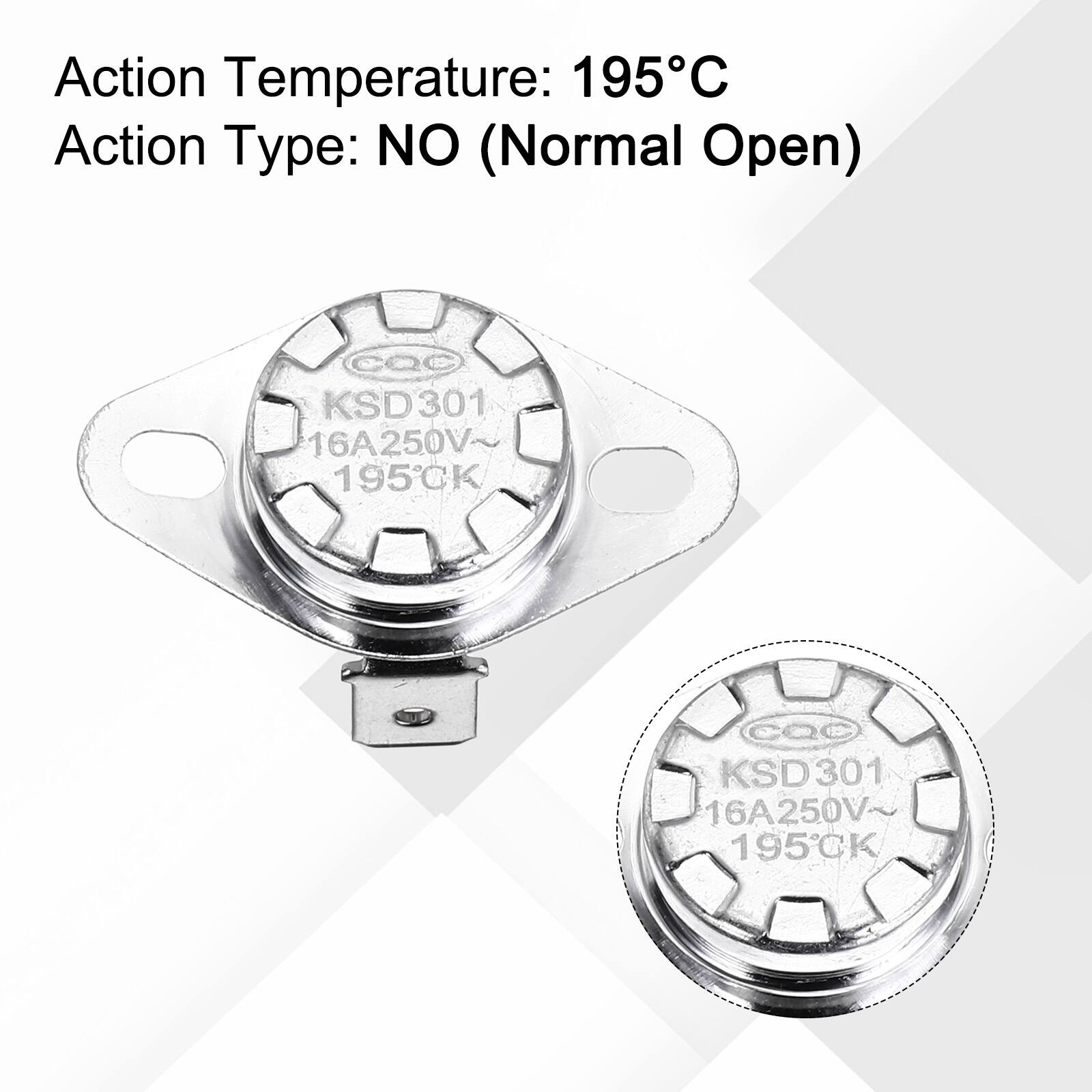 Action Temperature: 195°C  
Action Type: NO (Normal Open)  
cQc KSD301 16A250V~ 195CK  
KSD301 16A250V~ 195CK