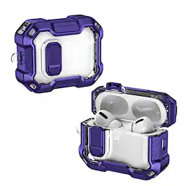 UUCOVER - Rugged Protective Case for Apple AirPods 5 / AirPods 4 with Lock and Carabiner Shockproof PC Clear Cover - Purple