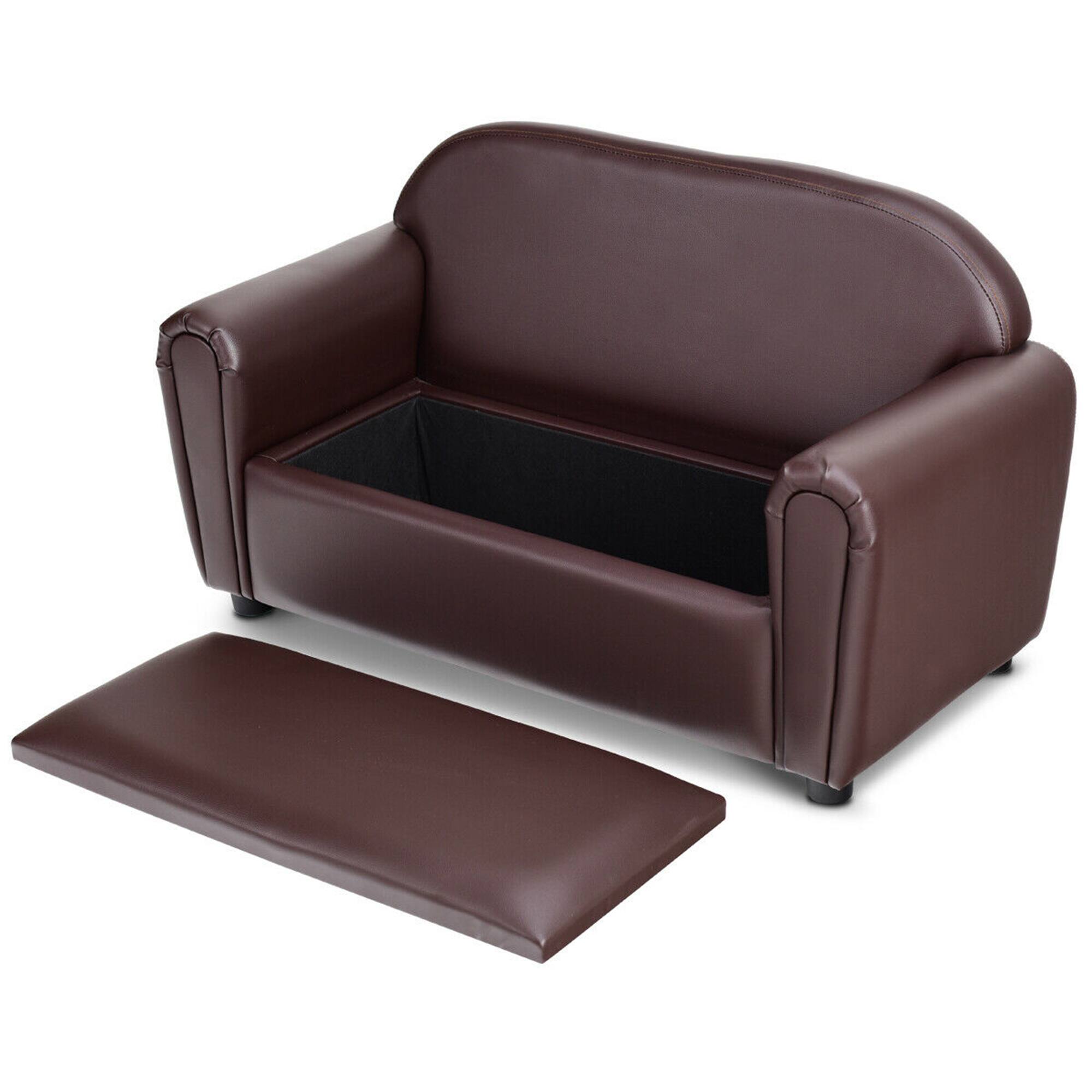 Alt View 1. Gymax - Gymax Kids Sofa Armrest Chair Lounge Couch Wood Construction Storage Box Living Room - Brown.